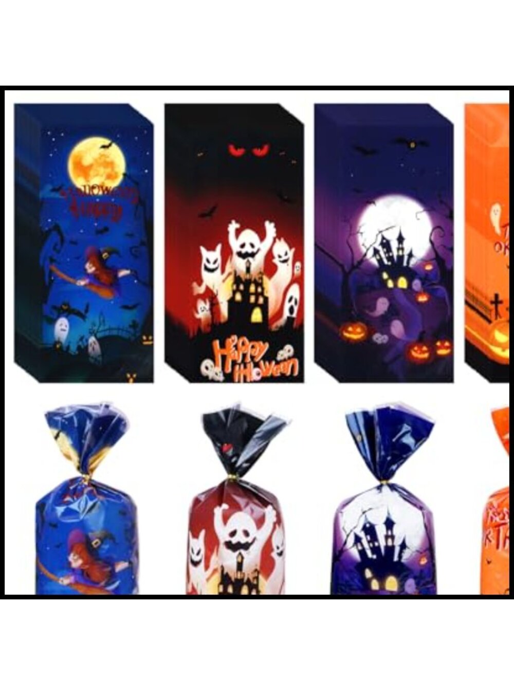 100PCS Halloween Treat Bags OPP Plastic Goodie Bags Twist Ties